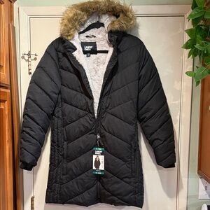 Lands' End Black Puffer Coat with Fur Hood - Youth XL (18/20)